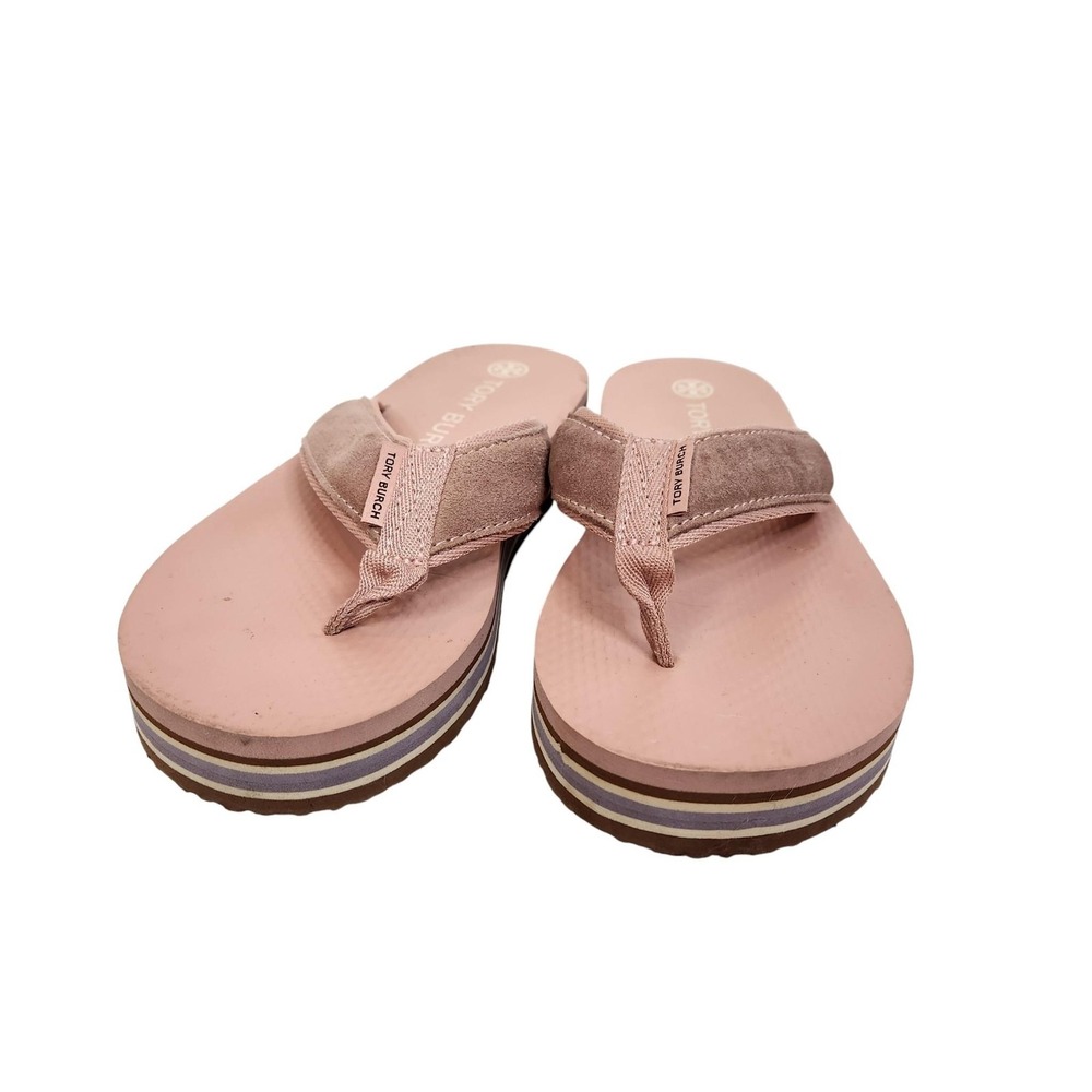 TORY BURCH Sandals Womens 7 Pink 70s Platform Flip Flop Thong Shoes Beach 70's - Picture 3 of 13